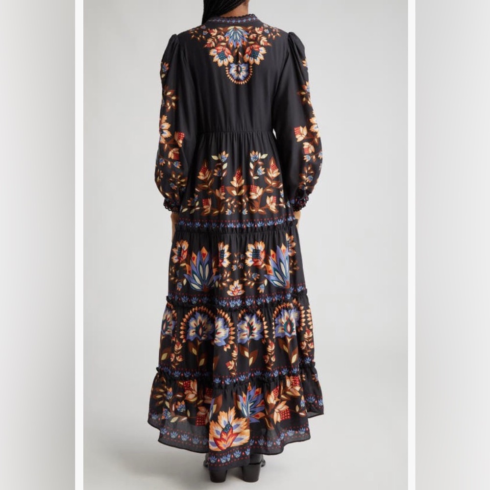 NWT $295 FARM Rio Winter Garden Floral Print Long Sleeve Dress in BLACK, XXS! - Picture 2 of 6